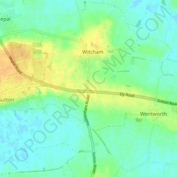 Mapa topográfico Witcham Toll, altitud, relieve
