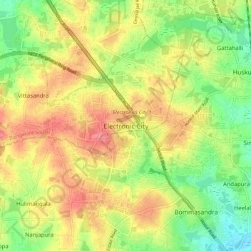 Mapa topográfico Electronic City, altitud, relieve
