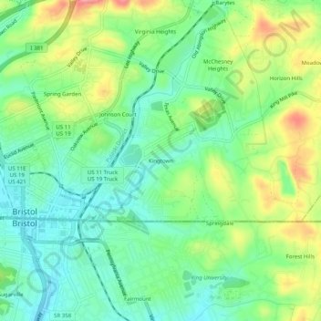 Mapa topográfico Kingtown, altitud, relieve