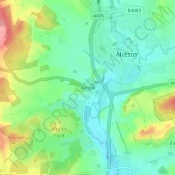 Mapa topográfico Arrow, altitud, relieve