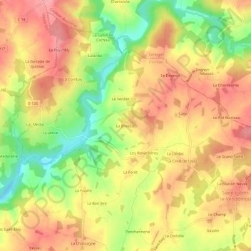 Mapa topográfico La Brousse, altitud, relieve