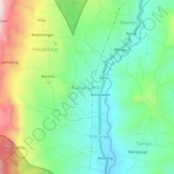 Mapa topográfico Bubun Lamba, altitud, relieve