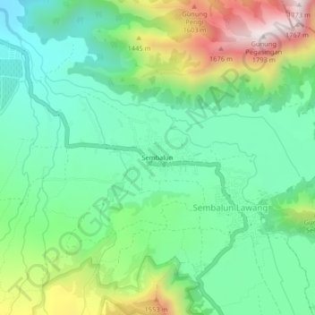 Mapa topográfico Sembalun, altitud, relieve