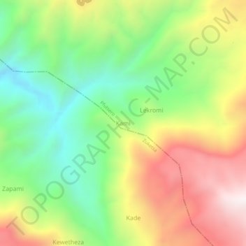 Mapa topográfico Kami, altitud, relieve