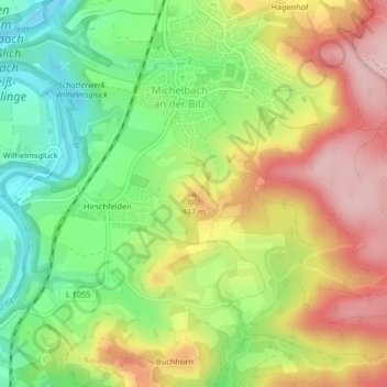 Mapa topográfico Bilz, altitud, relieve