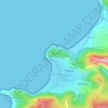 Mapa topográfico El Houita, altitud, relieve