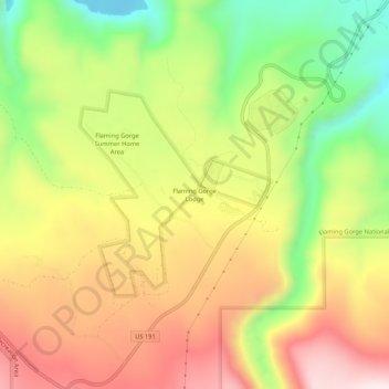 Mapa topográfico Flaming Gorge Lodge, altitud, relieve