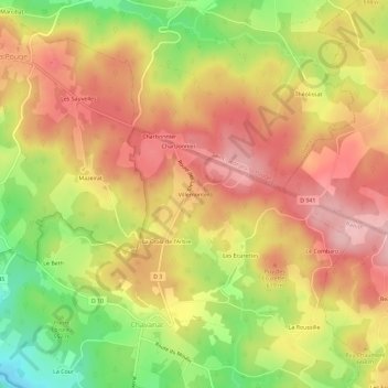 Mapa topográfico Villemonteil, altitud, relieve