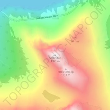Mapa topográfico Stetinden, altitud, relieve