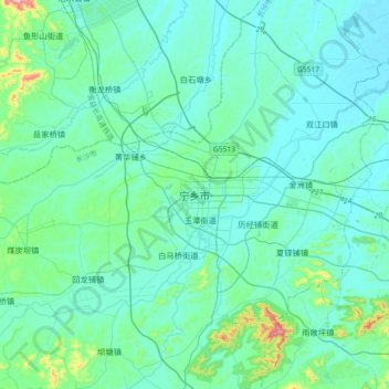 Mapa topográfico Ningxiang, altitud, relieve