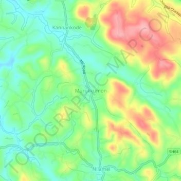 Mapa topográfico Murukkumon, altitud, relieve