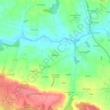 Mapa topográfico Nerhuilec, altitud, relieve