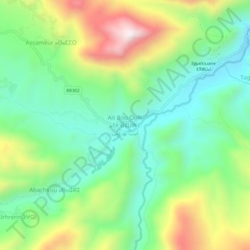 Mapa topográfico Ait Bou Oulli, altitud, relieve
