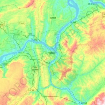 Mapa topográfico Fuling, altitud, relieve