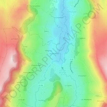 Mapa topográfico Escorolles, altitud, relieve