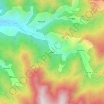 Mapa topográfico Kulsari, altitud, relieve