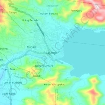 Mapa topográfico Takengon, altitud, relieve