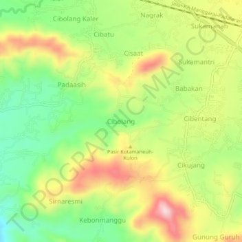 Mapa topográfico Cibolang, altitud, relieve