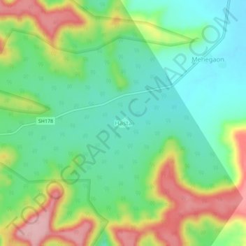 Mapa topográfico Hasta, altitud, relieve