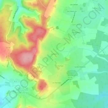 Mapa topográfico Le Potin, altitud, relieve