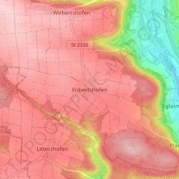Mapa topográfico Fribertshofen, altitud, relieve