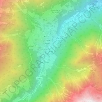 Mapa topográfico Gluder, altitud, relieve