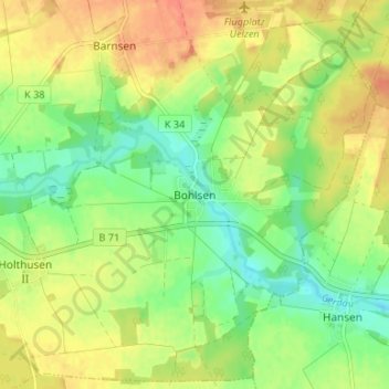 Mapa topográfico Bohlsen, altitud, relieve