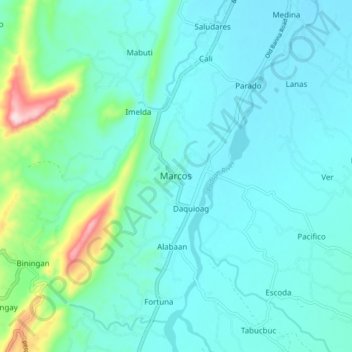 Mapa topográfico Marcos, altitud, relieve