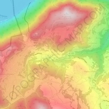 Mapa topográfico Scaria, altitud, relieve