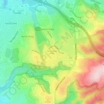 Mapa topográfico San Joaquin Hills, altitud, relieve