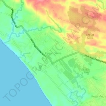 Mapa topográfico Pagar Dewa, altitud, relieve