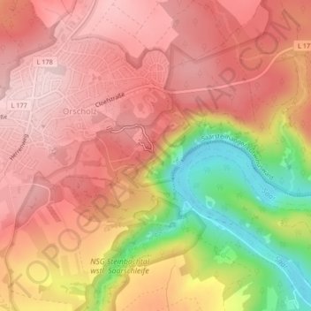 Mapa topográfico Saarschleife / Cloef, altitud, relieve