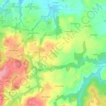 Mapa topográfico Trolan, altitud, relieve
