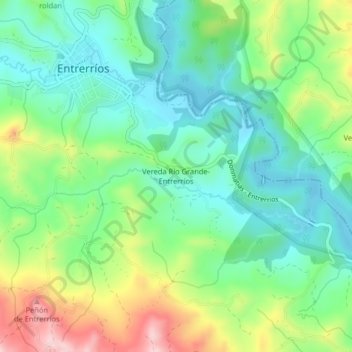 Mapa topográfico Vereda Río Grande-Entrerríos, altitud, relieve