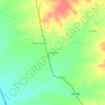 Mapa topográfico Shirgaon, altitud, relieve