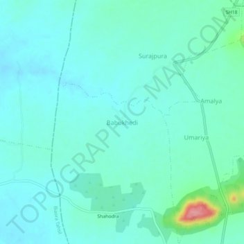Mapa topográfico Babukhedi, altitud, relieve