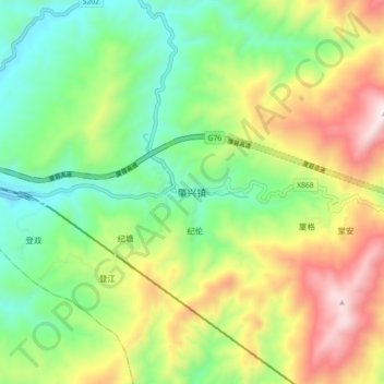 Mapa topográfico Zhaoxing, altitud, relieve