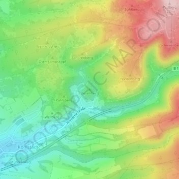 Mapa topográfico Desenberg, altitud, relieve