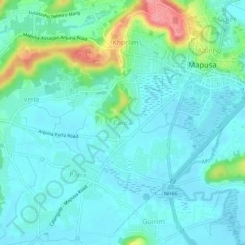 Mapa topográfico Canca, altitud, relieve
