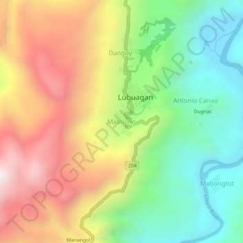 Mapa topográfico Mabilong, altitud, relieve