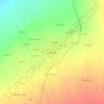 Mapa topográfico Eshqabad, altitud, relieve