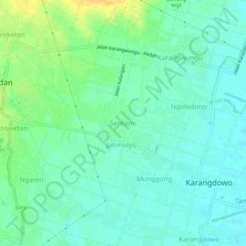 Mapa topográfico Sentono, altitud, relieve