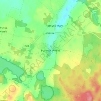 Mapa topográfico Pomysk Wielki, altitud, relieve
