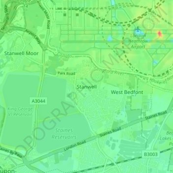 Mapa topográfico Stanwell, altitud, relieve