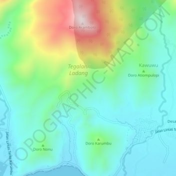 Mapa topográfico Langgudu, altitud, relieve