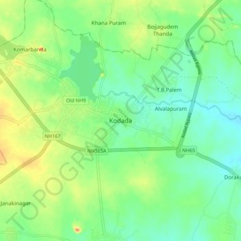 Mapa topográfico Kodada, altitud, relieve