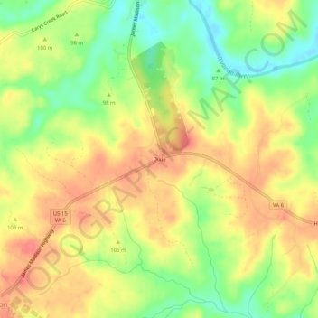 Mapa topográfico Dixie, altitud, relieve