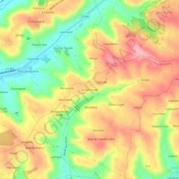 Mapa topográfico La Caminade, altitud, relieve
