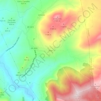 Mapa topográfico Tózar, altitud, relieve