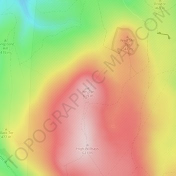 Mapa topográfico Yes Tor, altitud, relieve